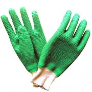 白色棉毛布罗口绿色乳胶全浸胶细纹手套