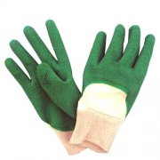白色棉毛布罗口绿色乳胶细纹手套